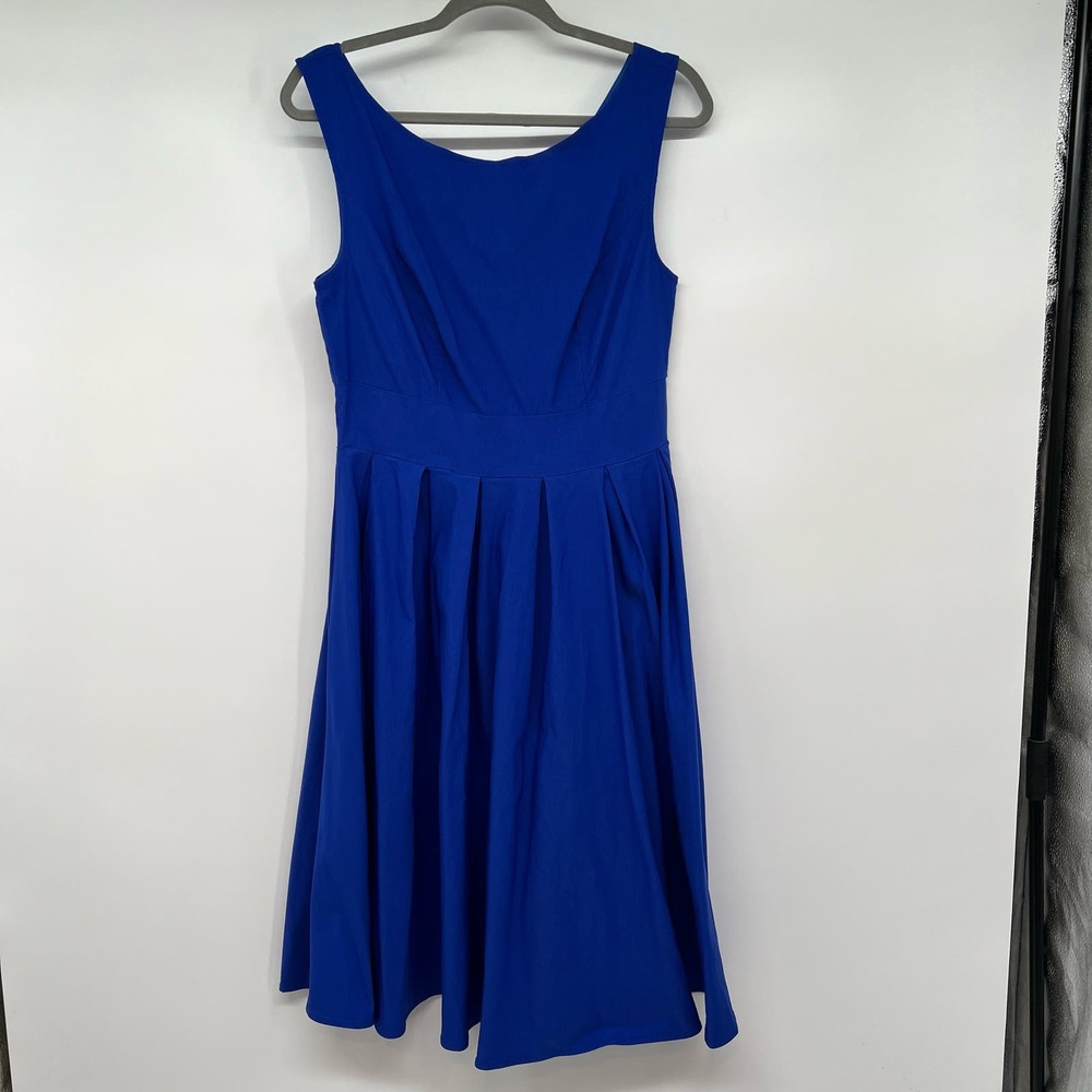 NWT Belle Poque Fit & Flare Dress Women's Sze L Blue Pleated Scoop Neck Cocktail